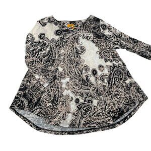 Ruby Rd. Women's Sz‎ Small Black & Beige Paisley 3/4 Sleeve Top